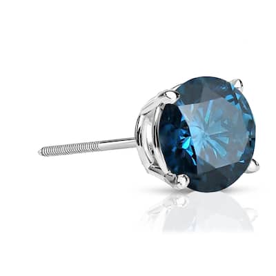 Auriya 14k Gold 1ct TDW Round SINGLE (1) Blue Diamond Stud Earring
