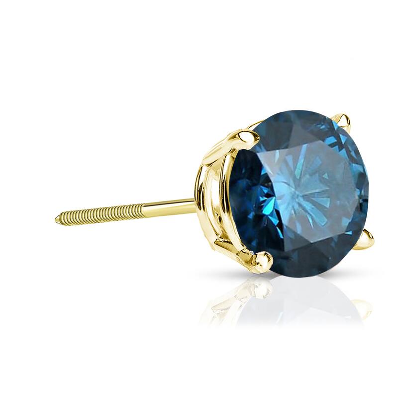 Auriya 14k Gold 1ct TDW Round SINGLE (1) Blue Diamond Stud Earring