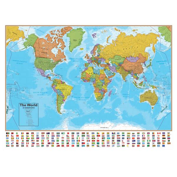 Hemispheres 38 Inch Blue Ocean Series World Wall Map - Overstock - 13160936
