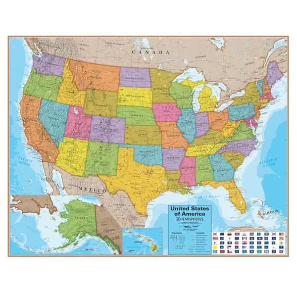 slide 1 of 1, Hemispheres 38 Inch Blue Ocean Series US Wall Map