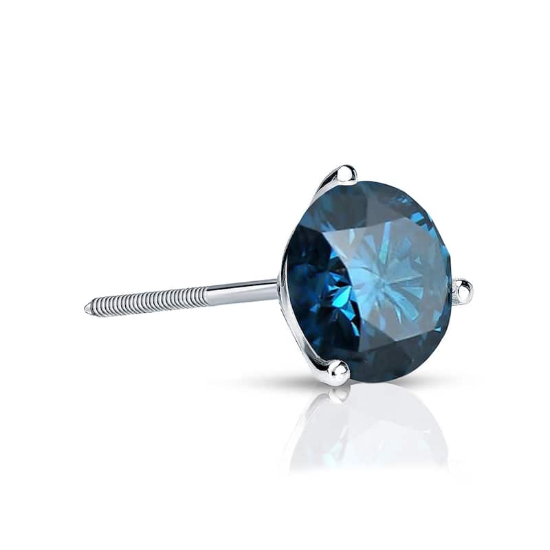 Auriya 14k Gold 1/4ct TDW Round SINGLE (1) Blue Diamond Stud Earring