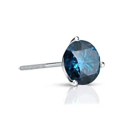 Auriya 14k Gold 1/4ct TDW Round SINGLE (1) Blue Diamond Stud Earring