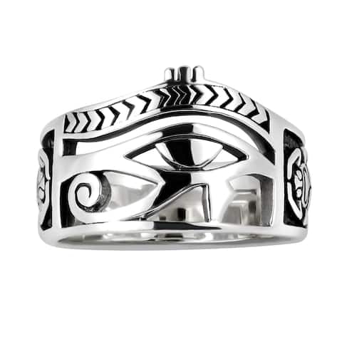 Handmade Egyptian Eye of Horus Ankh Cross Sterling Silver Ring (Thailand)