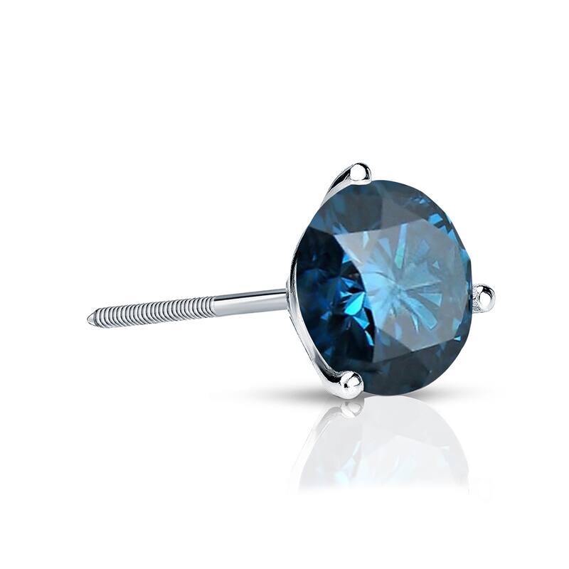 Auriya 14k Gold 1/3ct TDW Round SINGLE (1) Blue Diamond Stud Earring