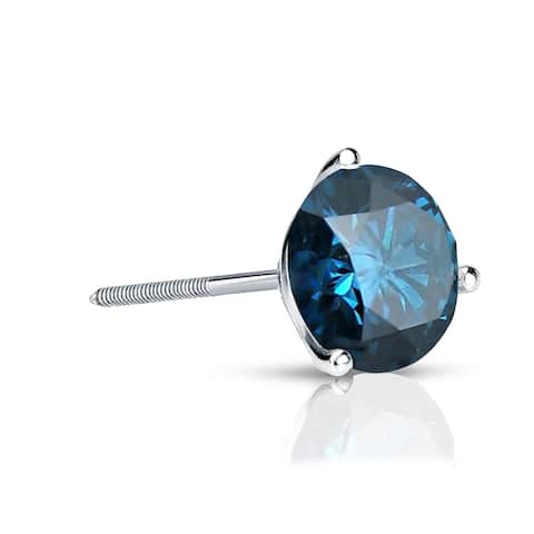 Auriya 1/2ctw 3-Prong Martini Round Blue Diamond SINGLE (1) Stud Earring 14k Gold