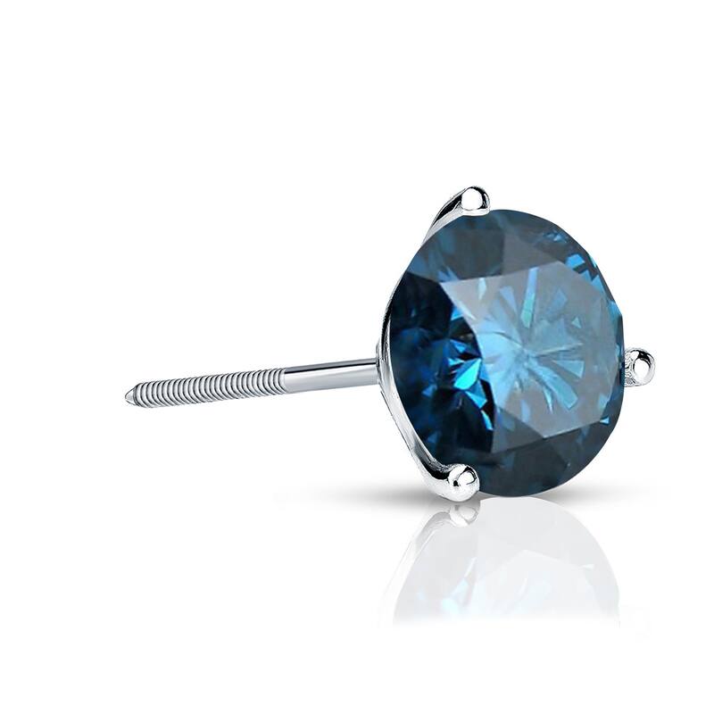 Auriya 14k Gold 3/4ct TDW Round SINGLE (1) Blue Diamond Stud Earring