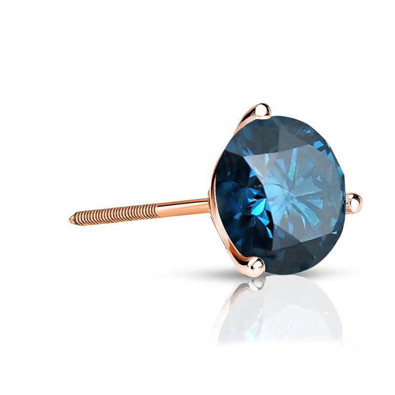 Auriya 14k Gold 3/4ct TDW Round SINGLE (1) Blue Diamond Stud Earring