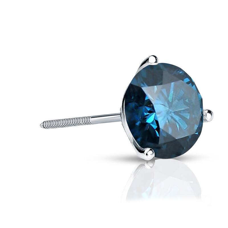 Auriya 14k Gold 1ct TDW Round SINGLE (1) Blue Diamond Stud Earring
