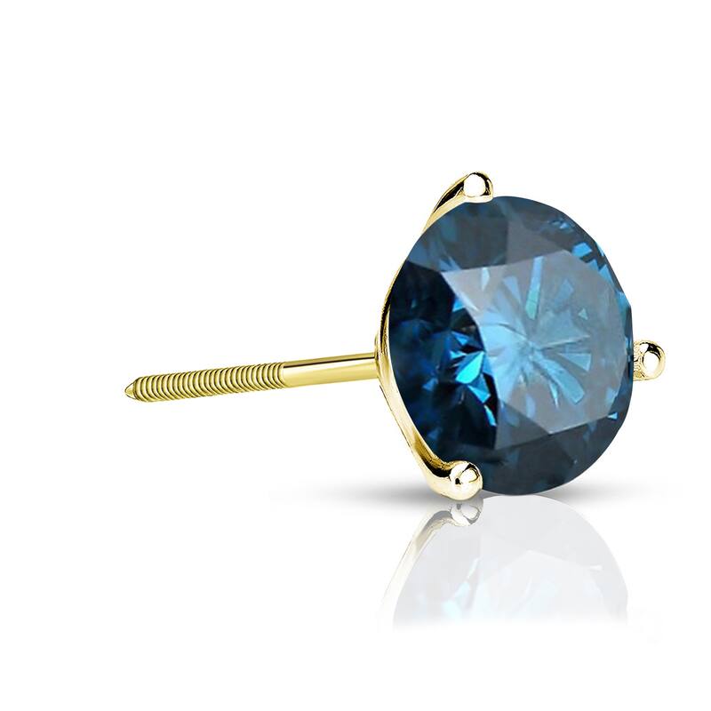Auriya 14k Gold 1ct TDW Round SINGLE (1) Blue Diamond Stud Earring