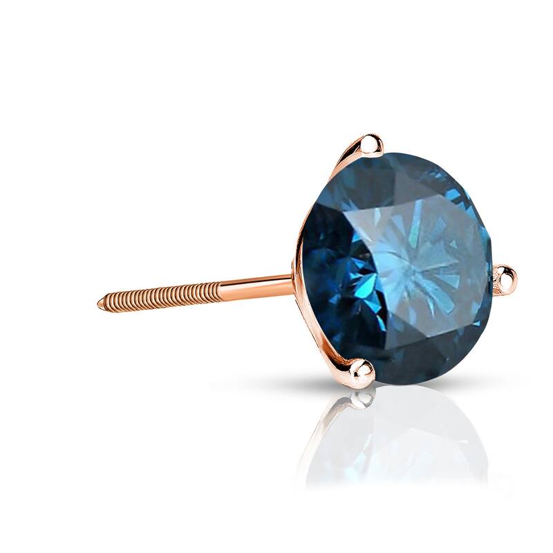 Auriya 14k Gold 1ct TDW Round SINGLE (1) Blue Diamond Stud Earring