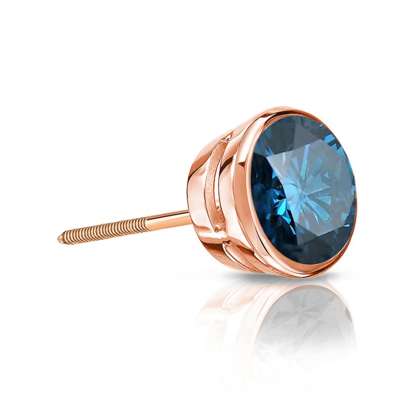Auriya 1/4ctw Bezel-Set Round Blue Diamond SINGLE (1) Stud Earring 14k Gold - Rose