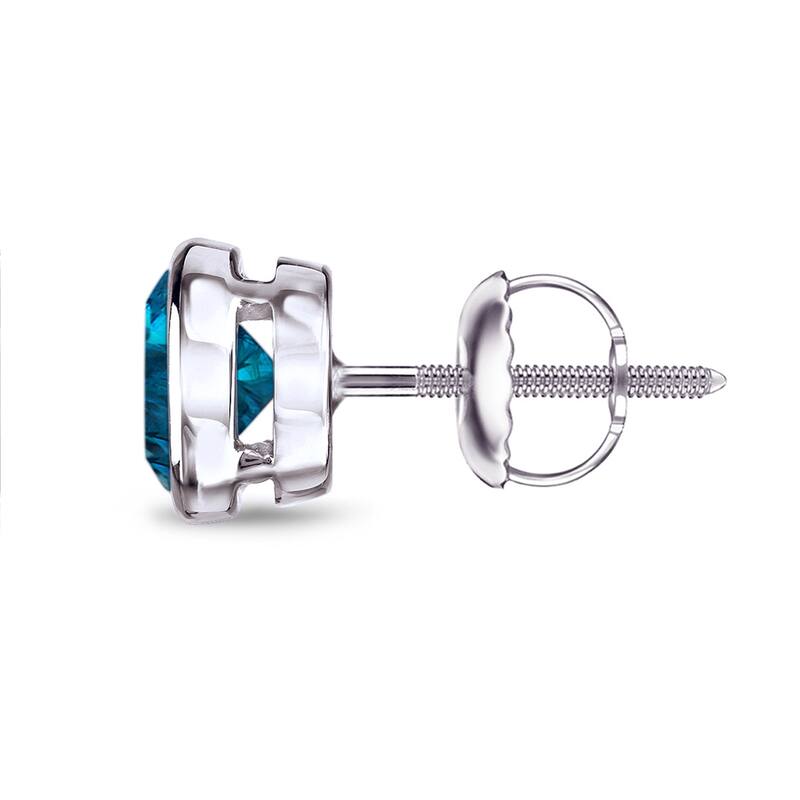 Auriya 1/4ctw Bezel-Set Round Blue Diamond SINGLE (1) Stud Earring 14k Gold