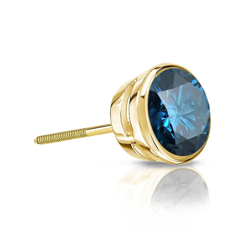 Auriya 1/4ctw Bezel-Set Round Blue Diamond SINGLE (1) Stud Earring 14k Gold