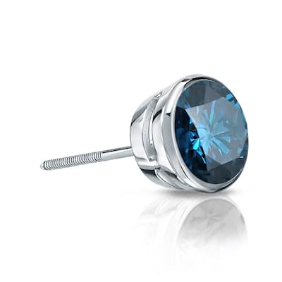Auriya 1/4ctw Bezel-Set Round Blue Diamond SINGLE (1) Stud Earring 14k Gold