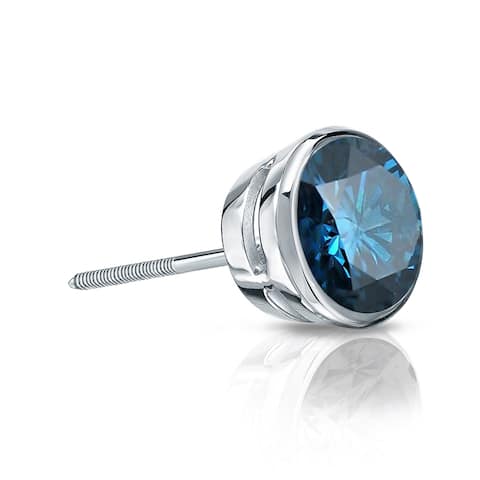 Auriya 1/4ctw Bezel-Set Round Blue Diamond SINGLE (1) Stud Earring 14k Gold