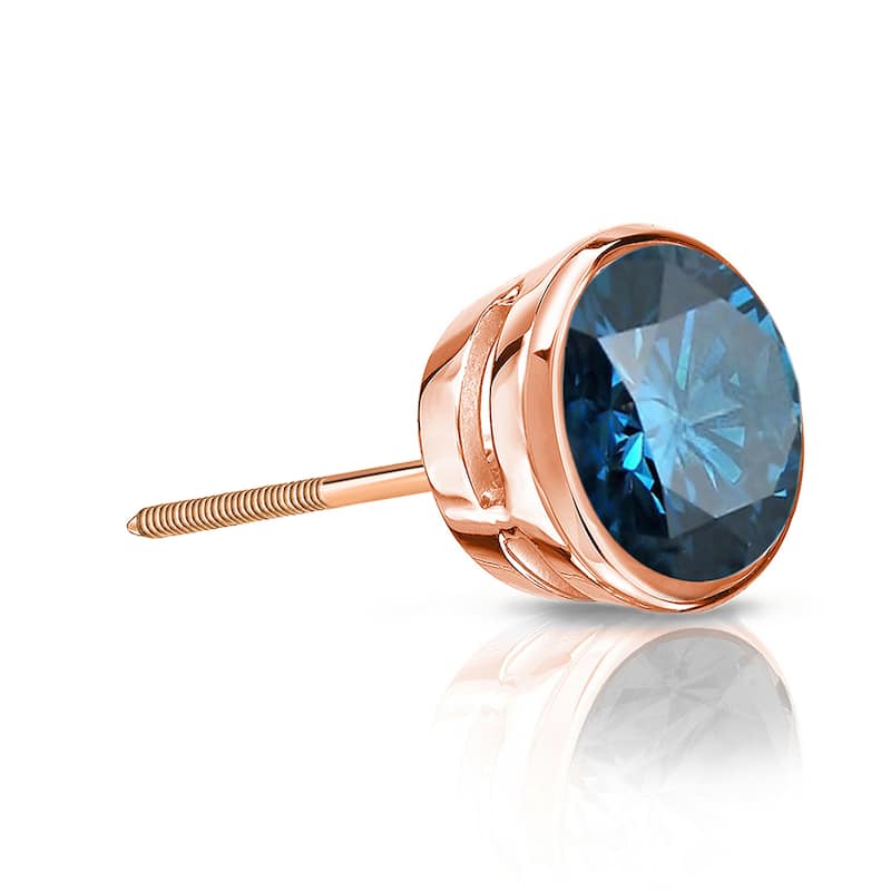 Auriya 14k Gold 1/3ct TDW Bezel-Set Round SINGLE (1) Blue Diamond Stud Earring