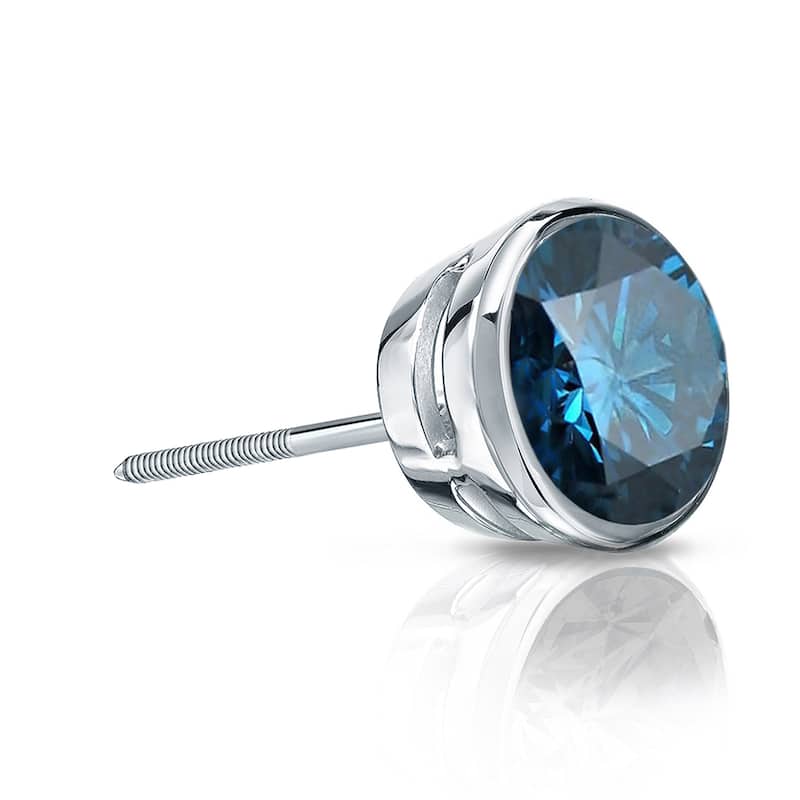 Auriya 1/2ctw Bezel-Set Round Blue Diamond SINGLE (1) Stud Earring 14k Gold