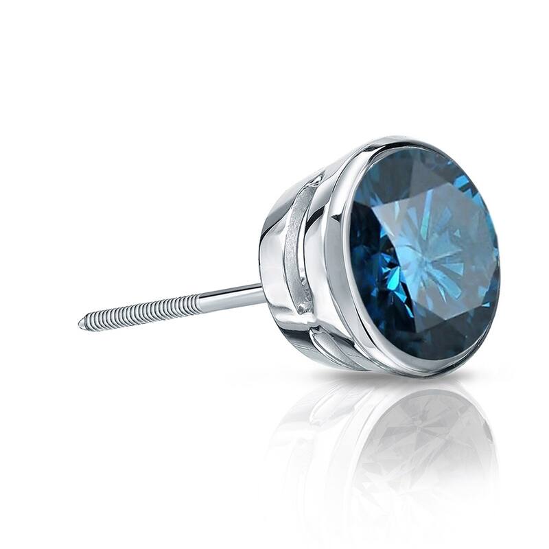 Auriya 1/2ctw Bezel-Set Round Blue Diamond SINGLE (1) Stud Earring 14k Gold - White