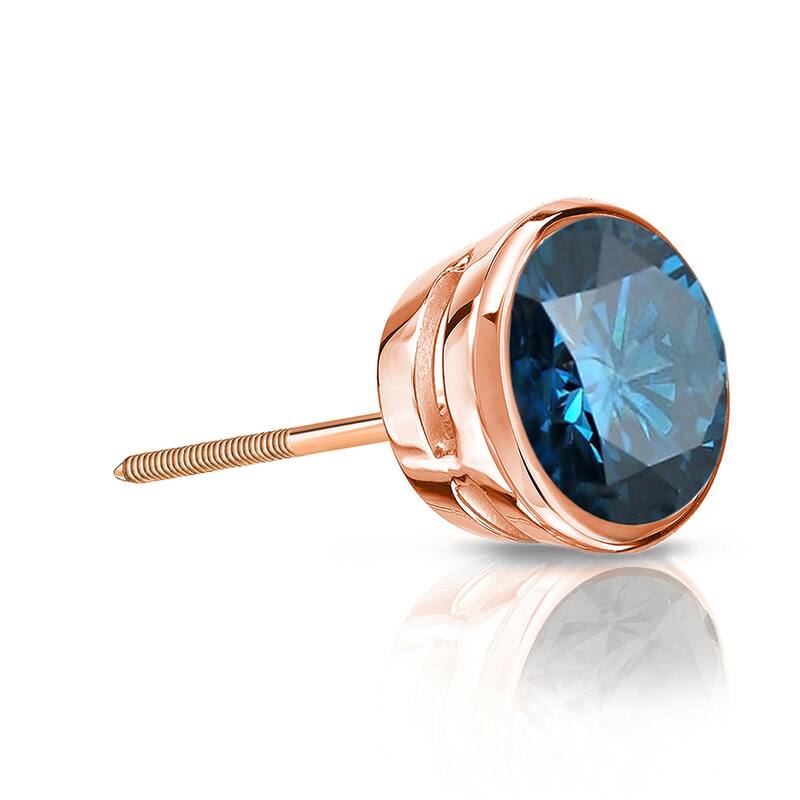 Auriya 1/2ctw Bezel-Set Round Blue Diamond SINGLE (1) Stud Earring 14k Gold