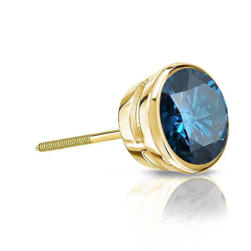 Auriya 1/2ctw Bezel-Set Round Blue Diamond SINGLE (1) Stud Earring 14k Gold - Yellow