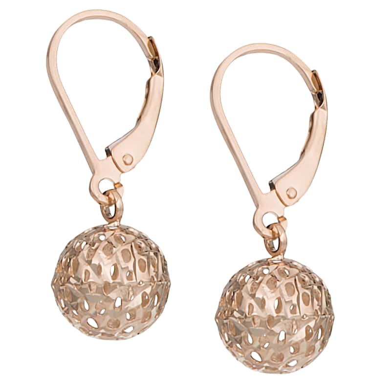 Fremada 14k Yellow, White or Rose Gold Ball Leverback Earrings - Rose Gold - Rose
