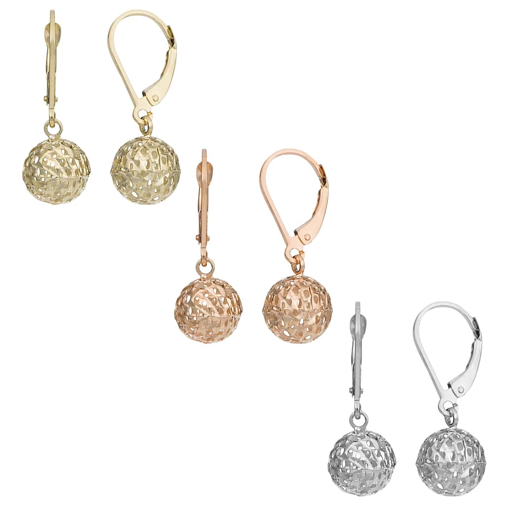 Fremada 14k Yellow, White or Rose Gold Ball Leverback Earrings
