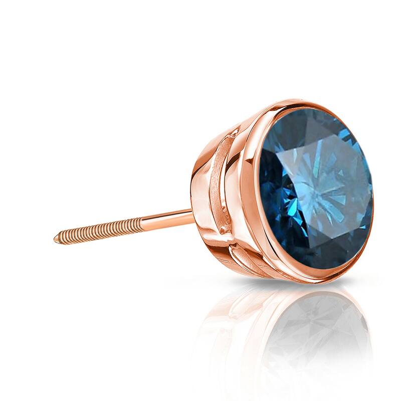Auriya 14k Gold 3/4ct TDW Bezel-Set Round SINGLE (1) Blue Diamond Stud Earring