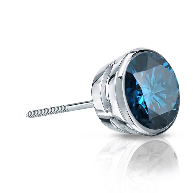 Auriya 14k Gold 3/4ct TDW Bezel-Set Round SINGLE (1) Blue Diamond Stud Earring