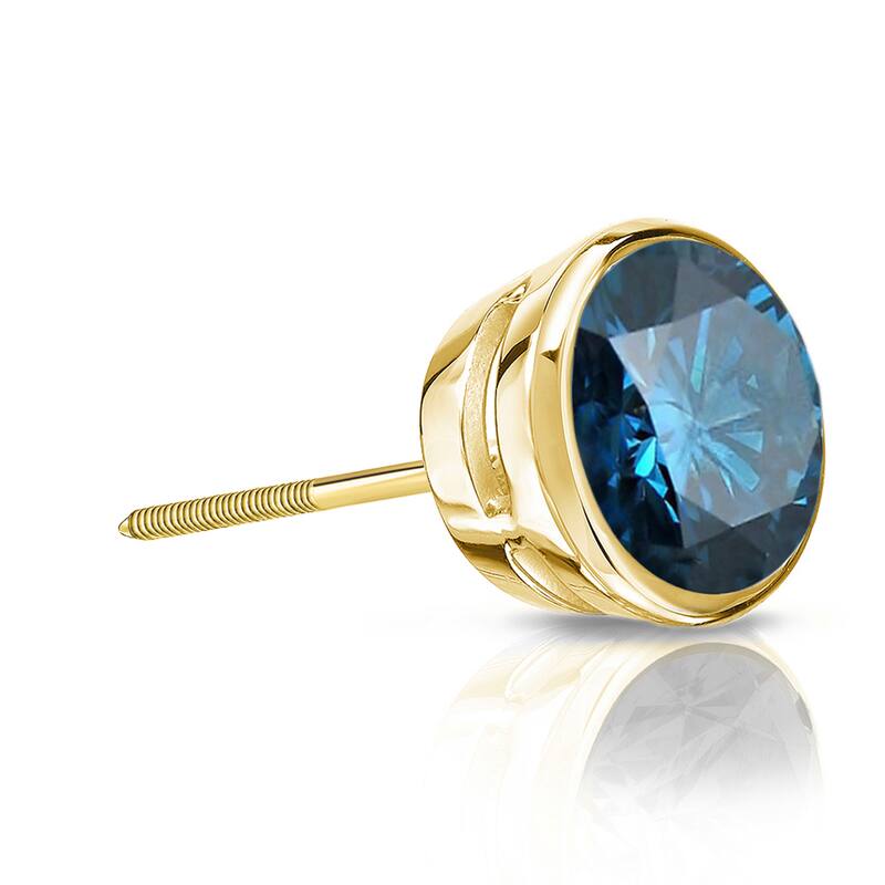 Auriya 14k Gold 3/4ct TDW Bezel-Set Round SINGLE (1) Blue Diamond Stud Earring