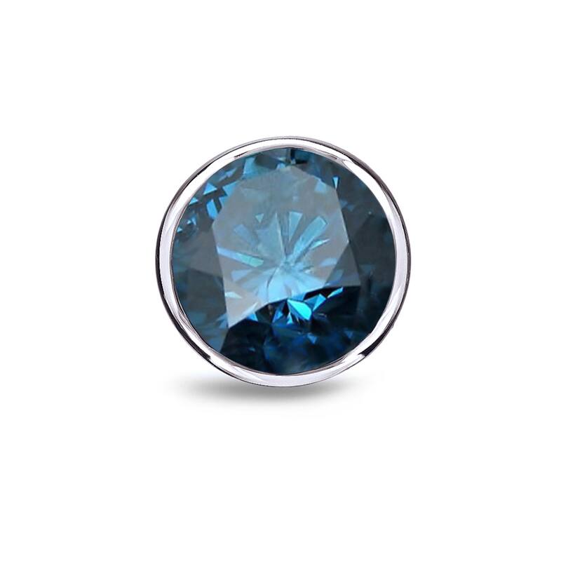 Auriya 14k Gold 1ct TDW Bezel-Set Round SINGLE (1) Blue Diamond Stud Earring