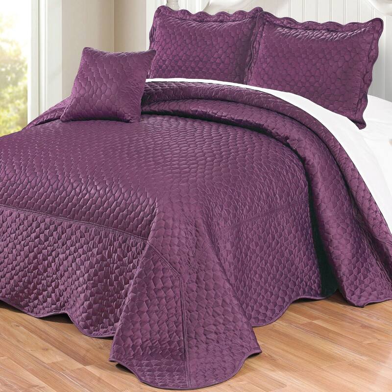 BNF Home Oversized Matte Satin 4-piece Bedspread Set - Purple - Queen