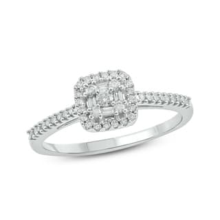 Engagement Rings For Less Cali Trove 10k White Gold 1 4ct Tdw Diamond Square Baguette Frame And Round Cut