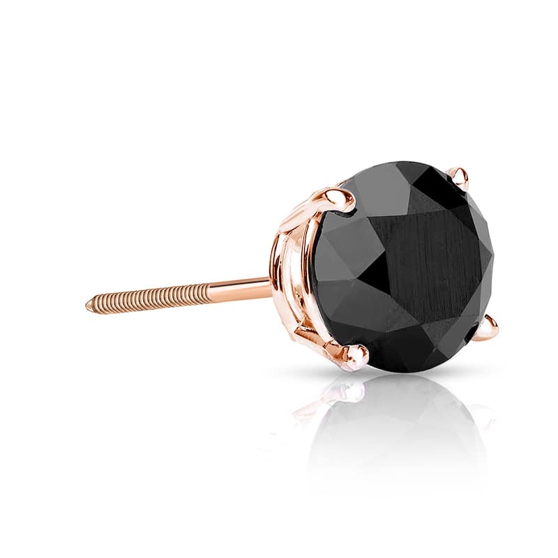 Auriya 14k Gold 1/2ct TDW Round SINGLE (1) Black Diamond Stud Earring - Rose