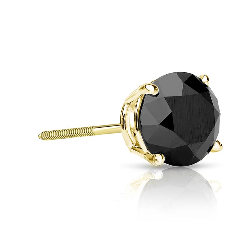 Auriya 14k Gold 1/2ct TDW Round SINGLE (1) Black Diamond Stud Earring - Yellow