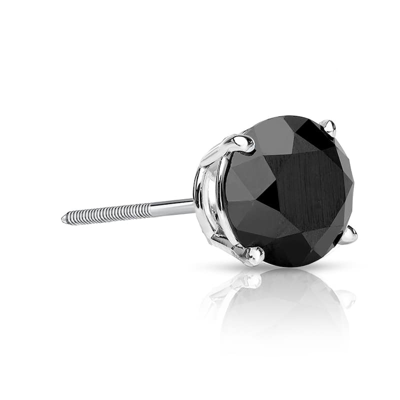 Auriya 14k Gold 1/2ct TDW Round SINGLE (1) Black Diamond Stud Earring - White