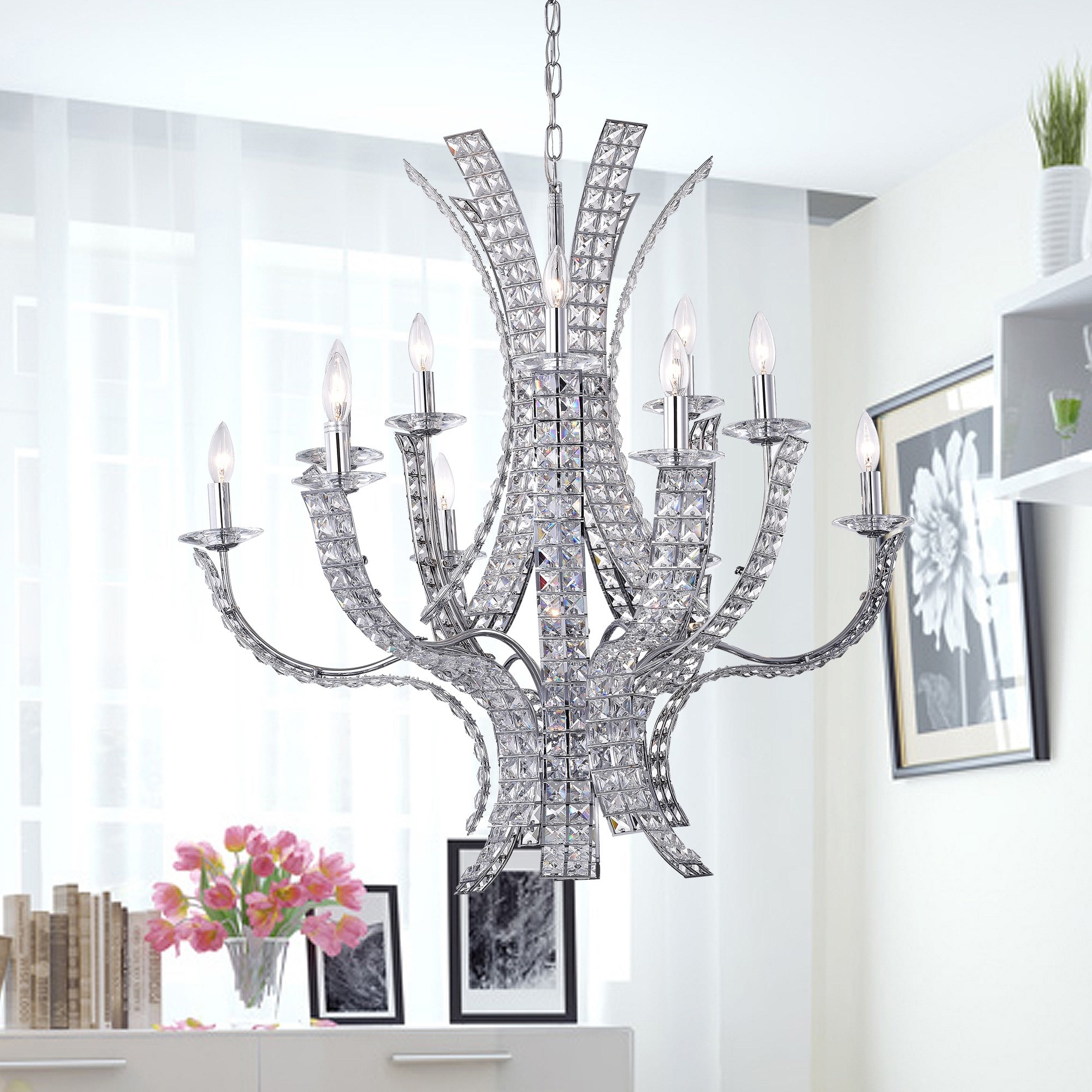 Zafirah 12-light Crystal 35-inch Chrome Chandelier (Zafirah 35-inch Chrome Chandelier) - Chandeliers For Bedrooms by Overstock.com