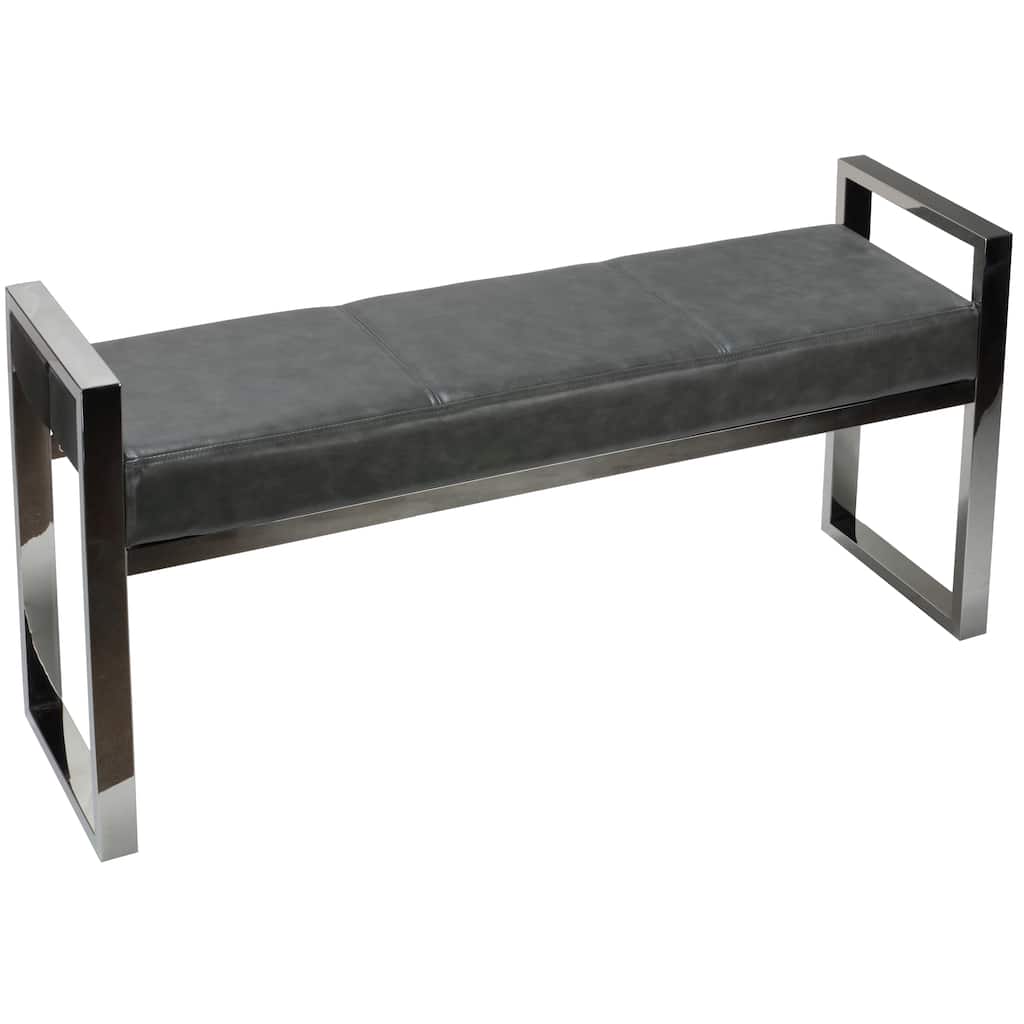 Cortesi Home Holden Contemporary Anitque Grey Faux Leather Chrome Metal Entryway Bench