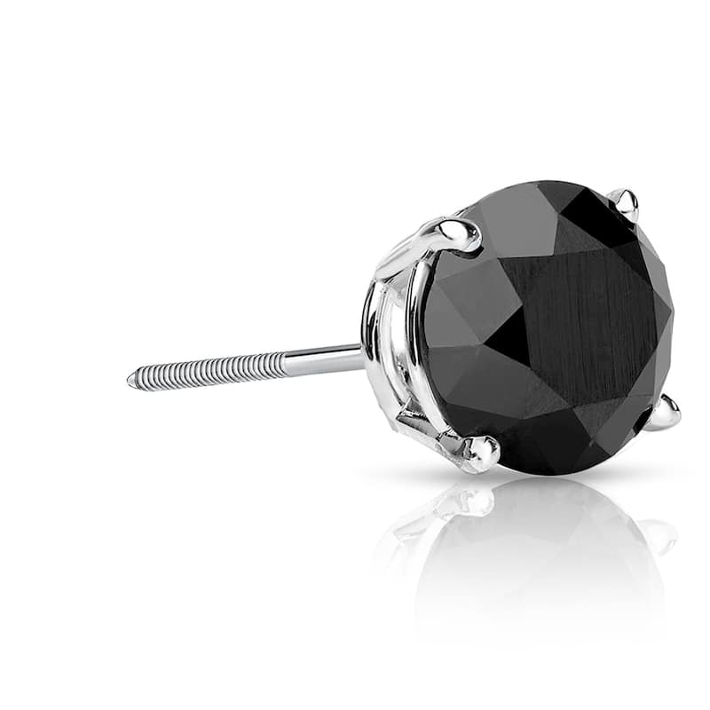 Auriya 14k Gold 1ct TDW Round SINGLE (1) Black Diamond Stud Earring - White