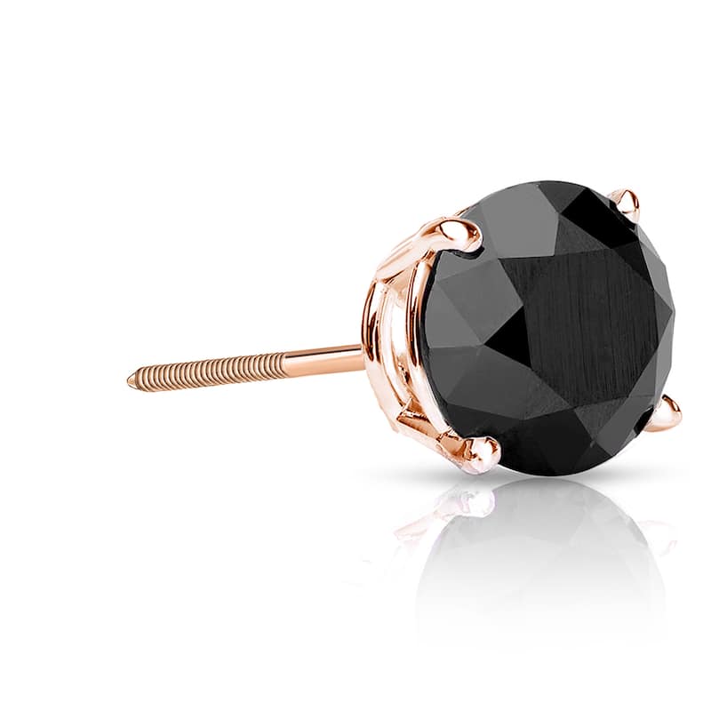 Auriya 14k Gold 1ct TDW Round SINGLE (1) Black Diamond Stud Earring - Rose