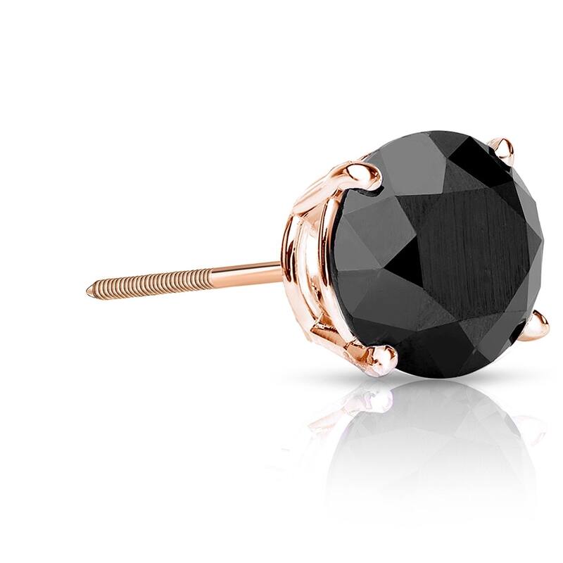 Auriya 1 1/2ctw Round Black Diamond SINGLE (1) Stud Earring 14k Gold - Rose