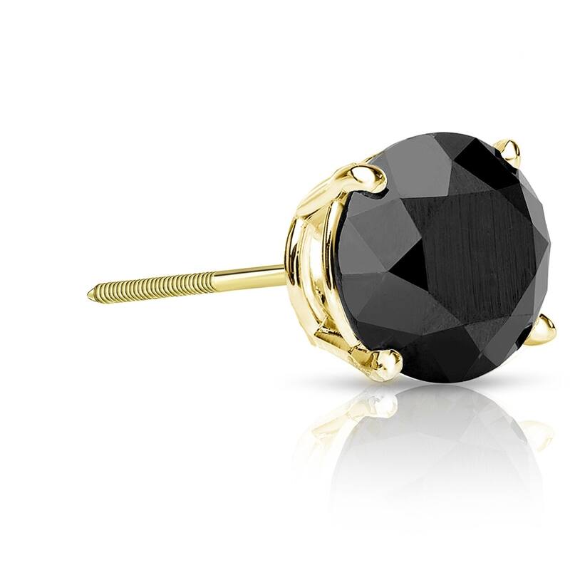 Auriya 1 1/2ctw Round Black Diamond SINGLE (1) Stud Earring 14k Gold - Yellow