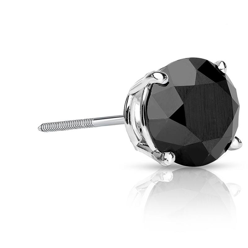 Auriya 1 1/2ctw Round Black Diamond SINGLE (1) Stud Earring 14k Gold - White