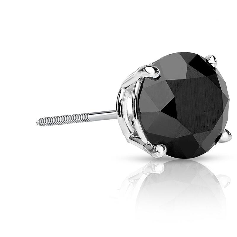Auriya 2ctw Round Black Diamond SINGLE (1) Stud Earring 14k Gold - White