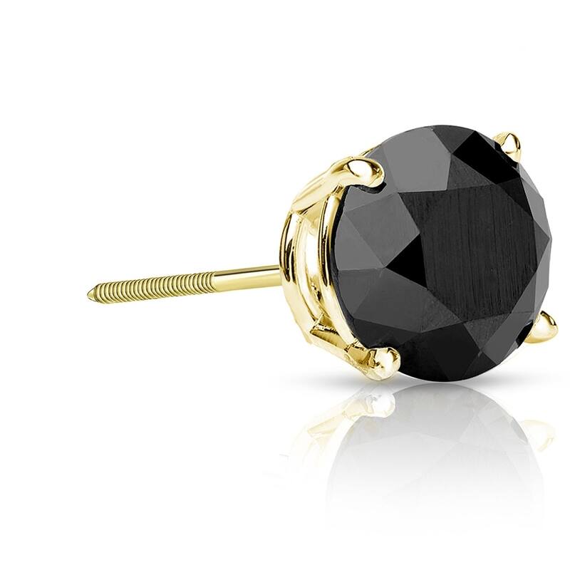 Auriya 2ctw Round Black Diamond SINGLE (1) Stud Earring 14k Gold - Yellow