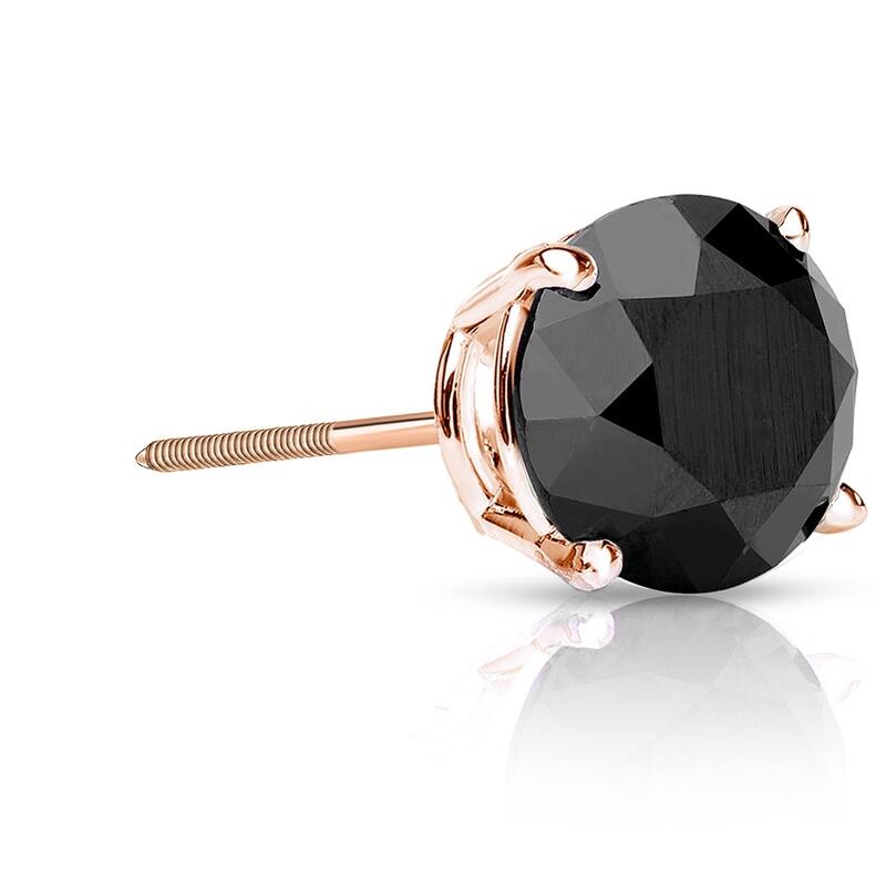 Auriya 2ctw Round Black Diamond SINGLE (1) Stud Earring 14k Gold - Rose