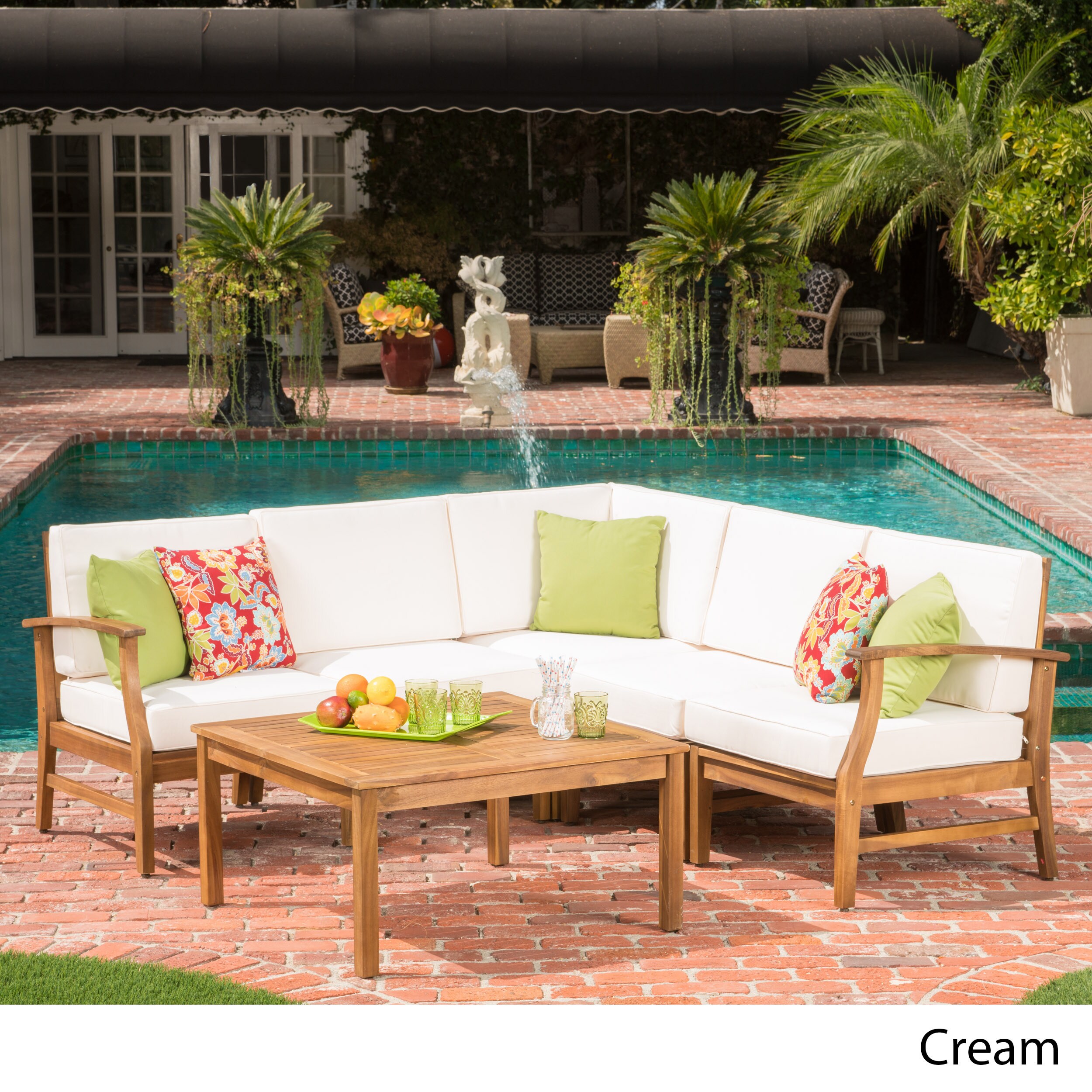 Shop Perla Outdoor 5 Seater V Shaped Acacia Wood Sectional Sofa