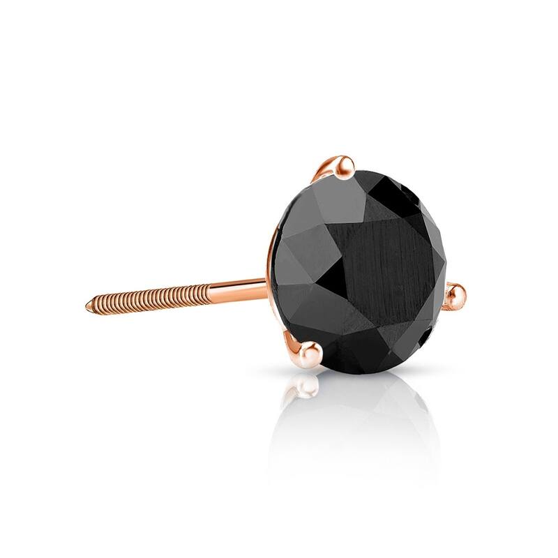 Auriya 1/4ctw 3-Prong Martini Round Black Diamond SINGLE (1) Stud Earring 14k Gold