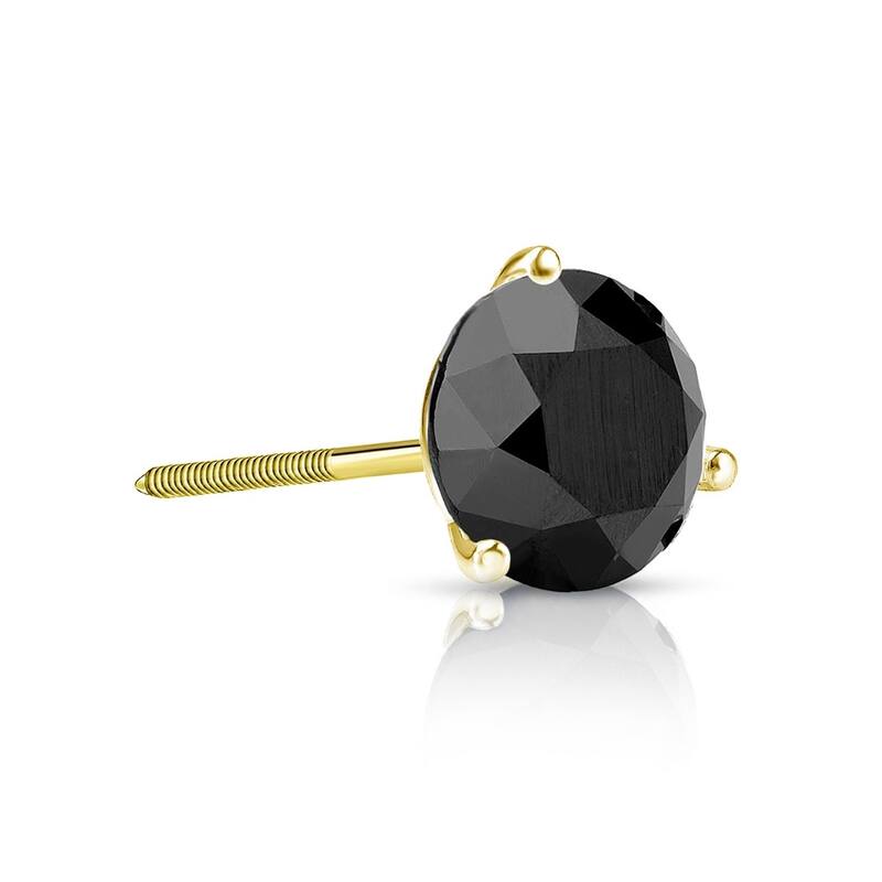 Auriya 1/4ctw 3-Prong Martini Round Black Diamond SINGLE (1) Stud Earring 14k Gold