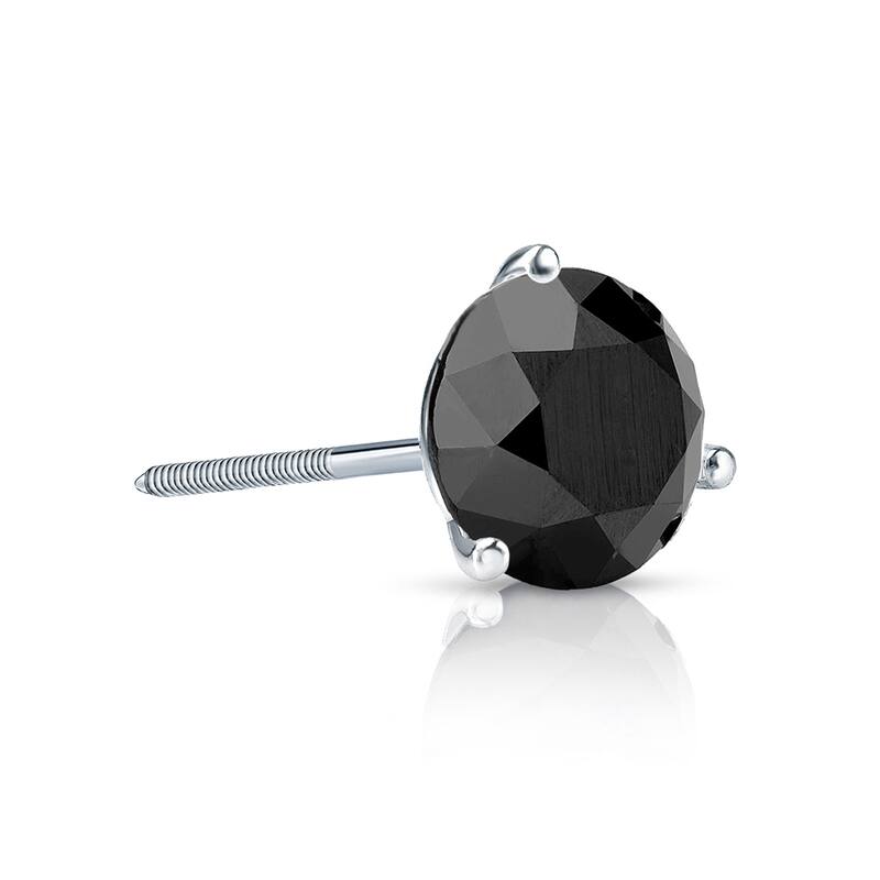 Auriya 1/4ctw 3-Prong Martini Round Black Diamond SINGLE (1) Stud Earring 14k Gold - White