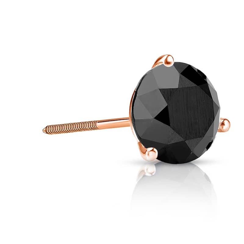 Auriya 14k Gold 1ct TDW 3-Prong Martini Round SINGLE (1) Black Diamond Stud Earring